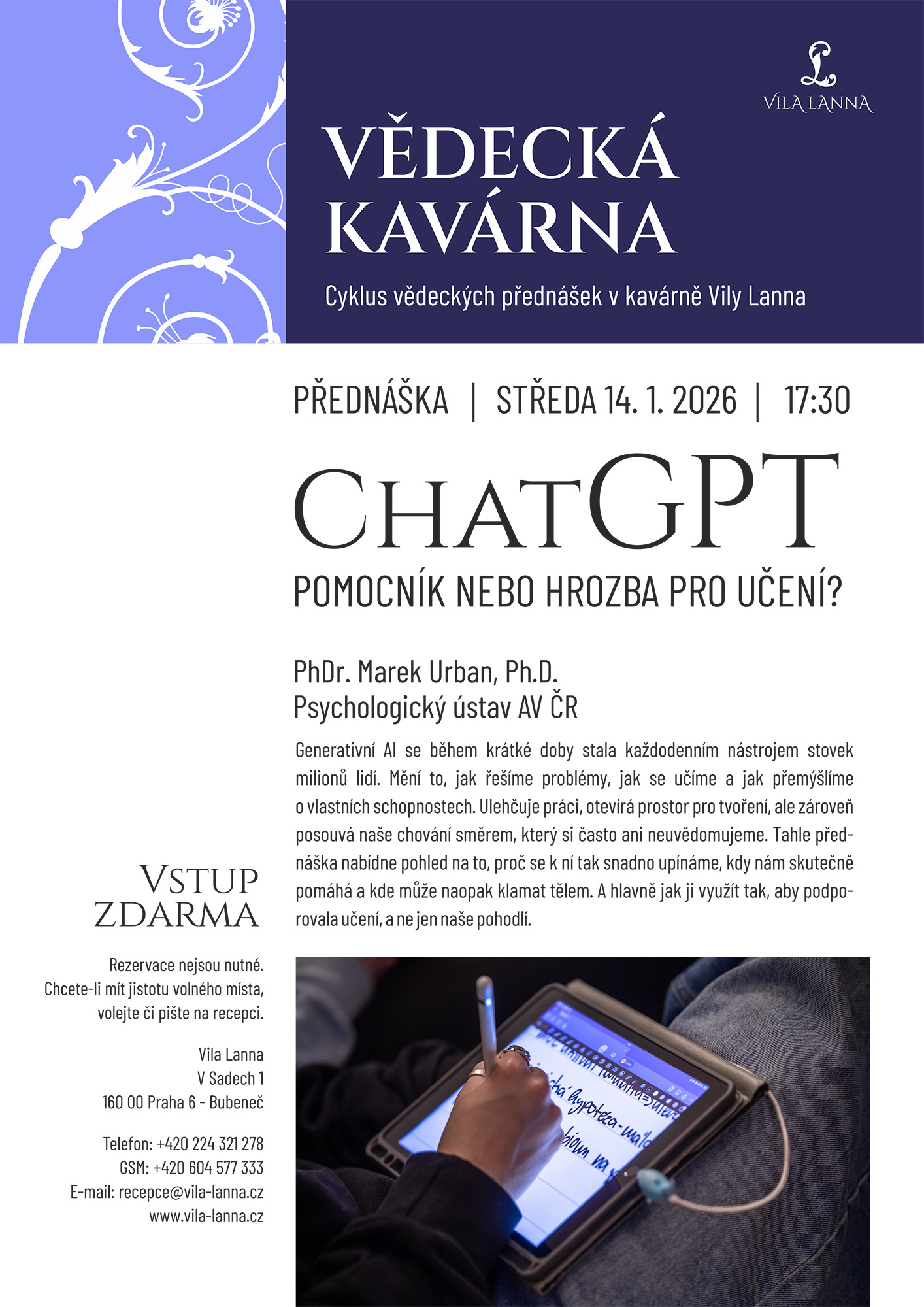 Vědecká kavárna ve vile Lanna. ChatGPT ve vzdělávání.