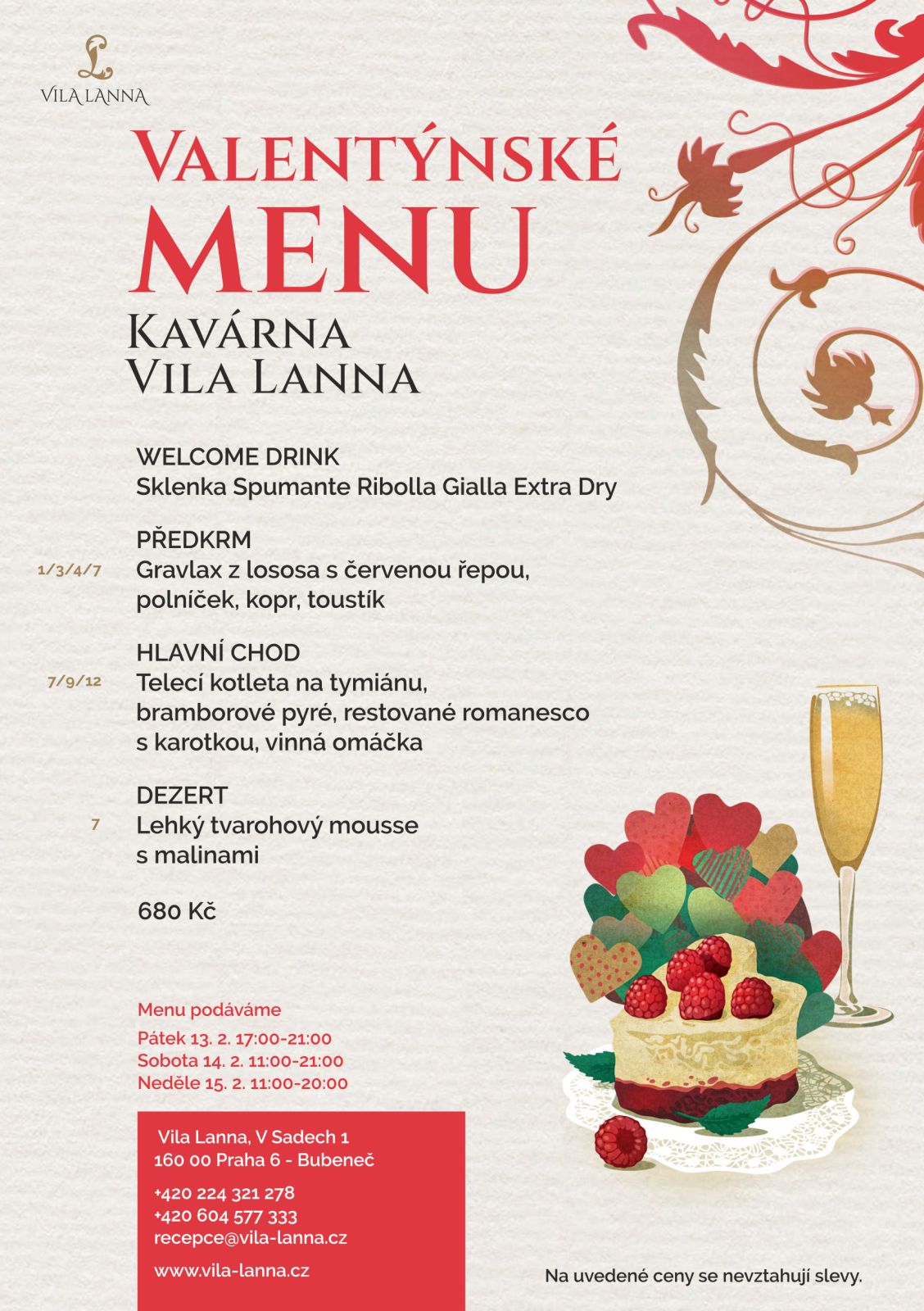 Valentýnské menu v Kavárně vily Lanna